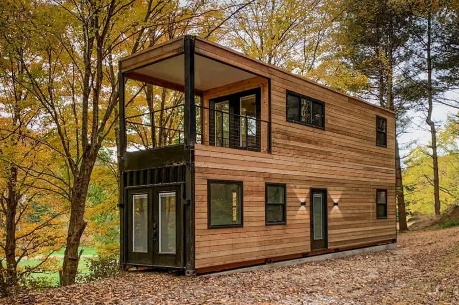 Two 40 feet containers stacked on top of each other to make a two-story container home.
