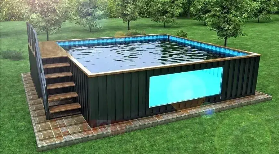 shipping container pool with transparent glass for diving