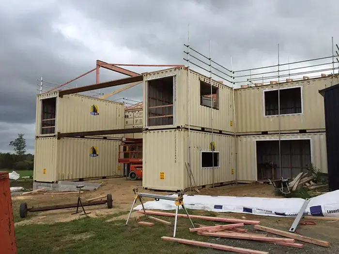 A container home under construction