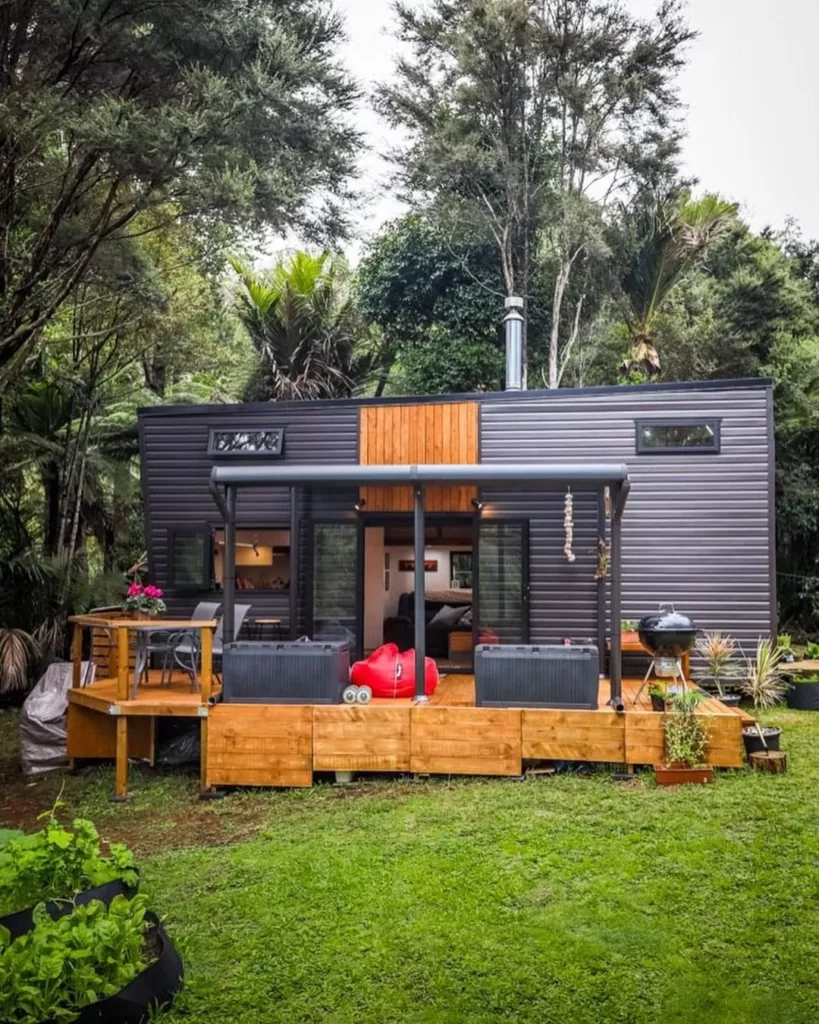 container home with a back porch