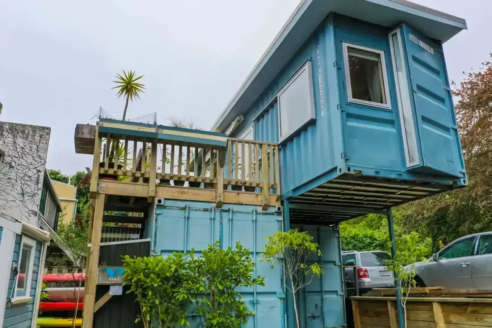 A container house with a balcony space