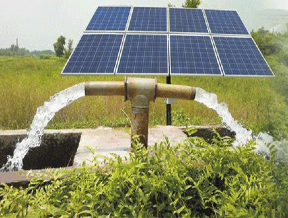 A picture showing solar-powered pump on the field