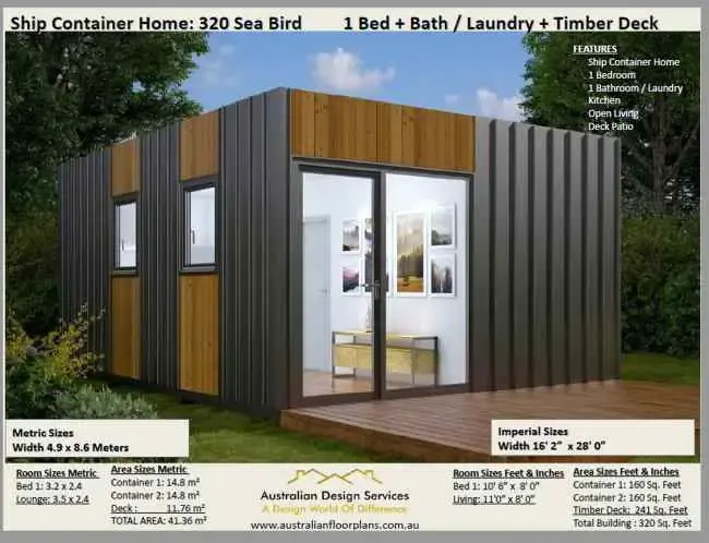 320 Sea Bird by AustralianHousePlans 1 bedroom container home