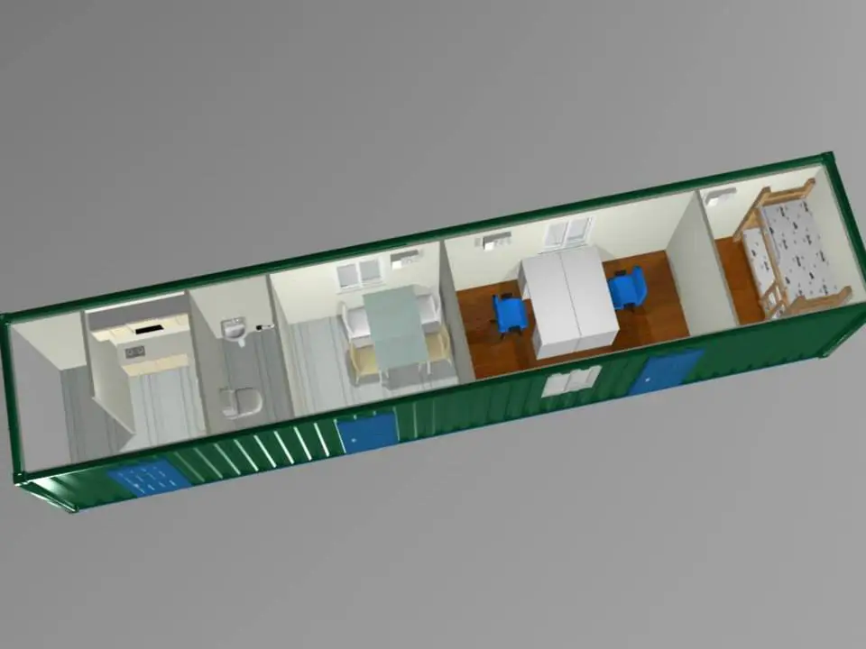 40 foot shipping container home floor plan for a site office with a bedroom