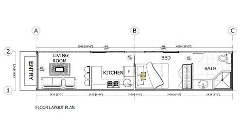 40 foot shipping container home floor plan with a master bedroom
