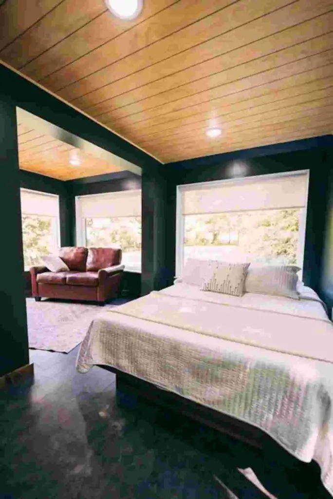 Bedroom of a 6-shipping-containers home in Millersburg, Ohio, United States