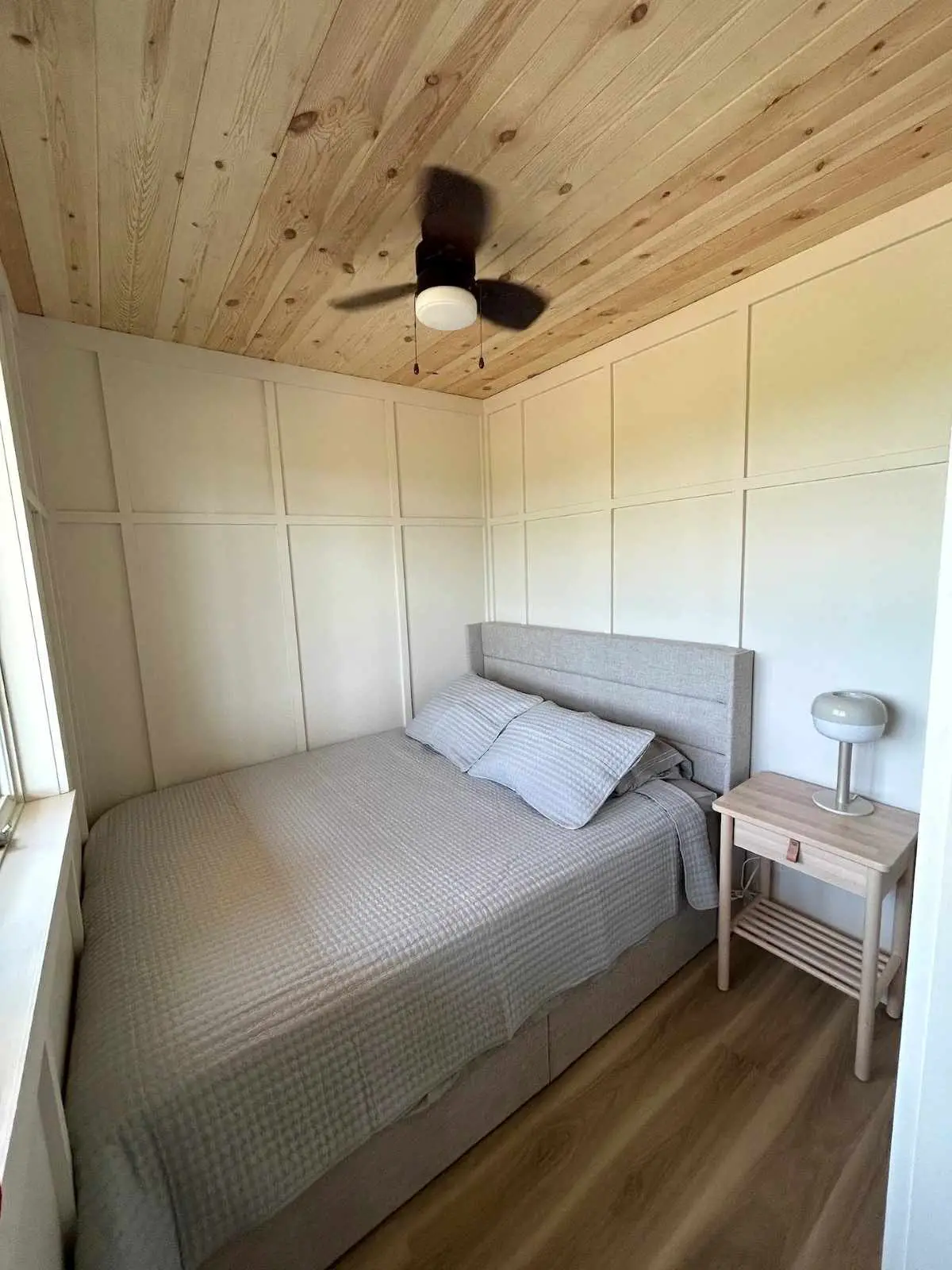 Bedroom of shipping container home in Sugarcreek, Ohio, United States