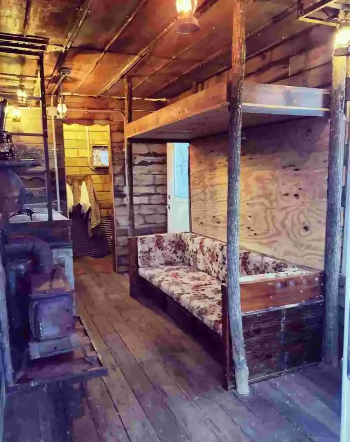 Inside view of Rustic Shipping Container Cabin on Beautiful Farm Near Ark, Kentucky