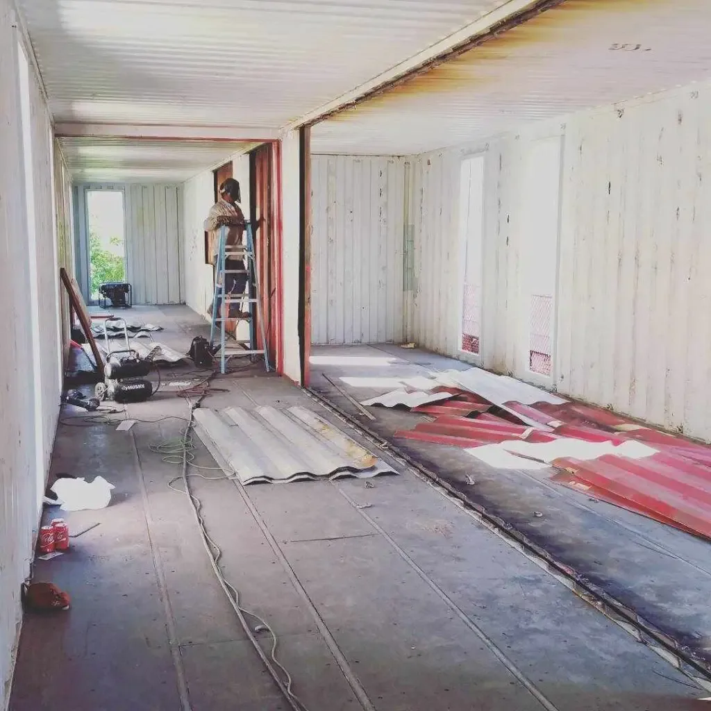 Interior view of container home in 2844 Dryades St, New Orleans construction process