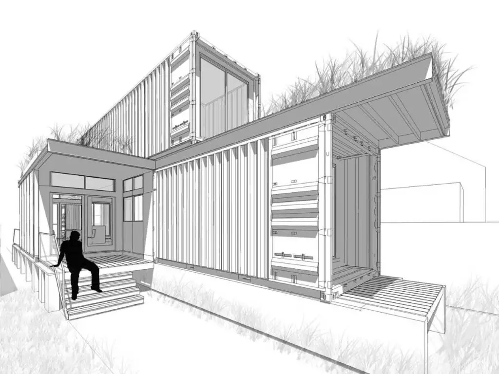 Rendering of Shotgun container home in New Orleans, Louisiana