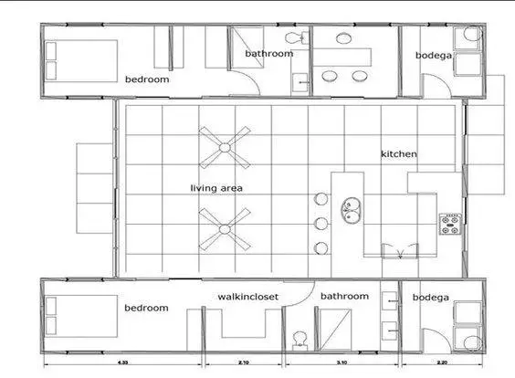 Two 40 foot shipping container home floor plan