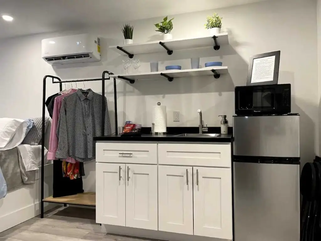 kitchenette of 20 foot shipping container home in Jensen beach, Florida