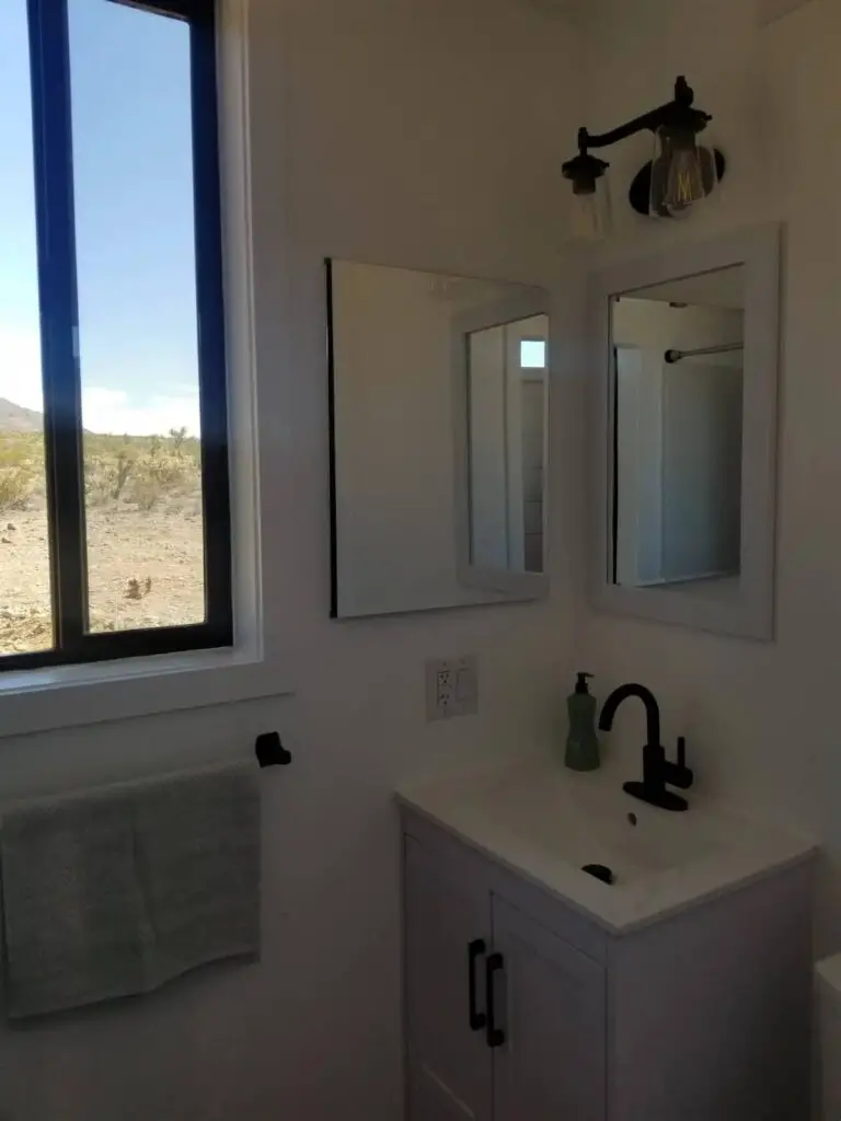 Bathroom of shipping container home in White hills, Arizona, United States
