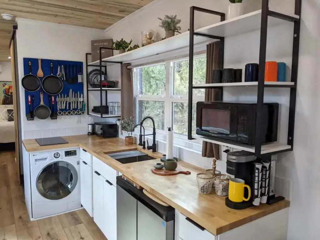 Kitchen area of shipping container home in Heber-Overgaard, Arizona, United States