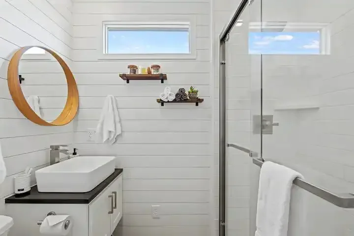 Bathroom of a shipping container in Fredericksburg, Texas, United States