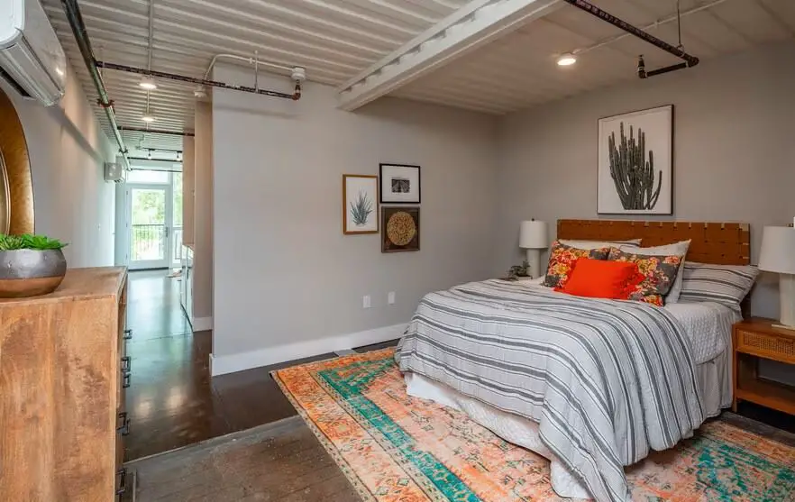 Bedroom of 83 Freight Shipping Container Apartments in Nashville, Tennessee
