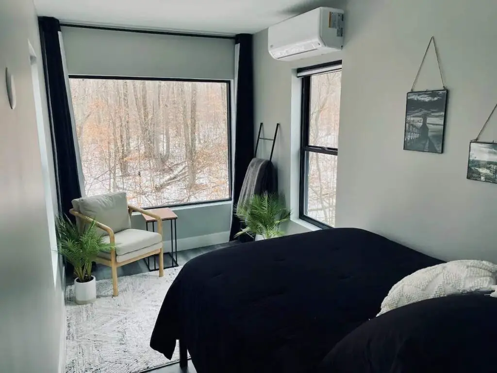 Bedroom of a shipping container in Mancelona, Michigan, United States