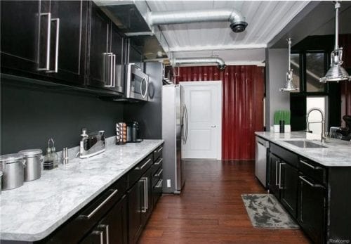 Kitchen area of Luxury Shipping Container House, Royal Oak, Michigan
