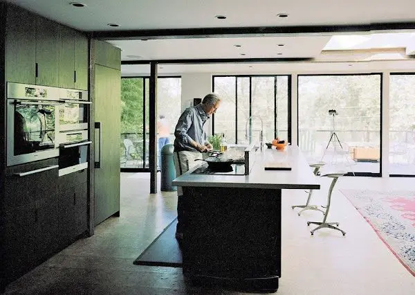 Kitchen area of Martha Moseley and Bill Mathesius container home in Yardley, Pennsylvania, US