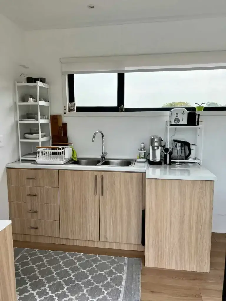Kitchen area of luxury shipping container home in Stellenbosch, Western Cape, South Africa
