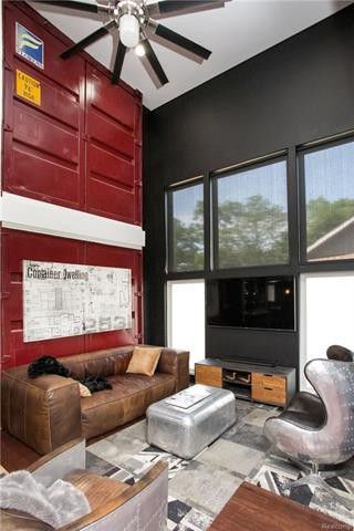 Living area of Luxury Shipping Container House, Royal Oak, Michigan