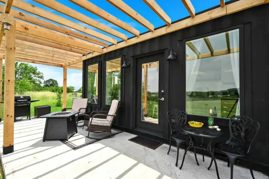 Porch of 40 foot container home in Pine Grove, Pennsylvania, United States