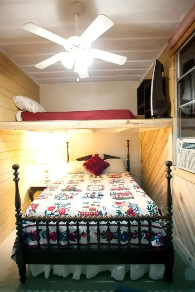 Bedroom of a container home in Tracy City, Tennessee, United States