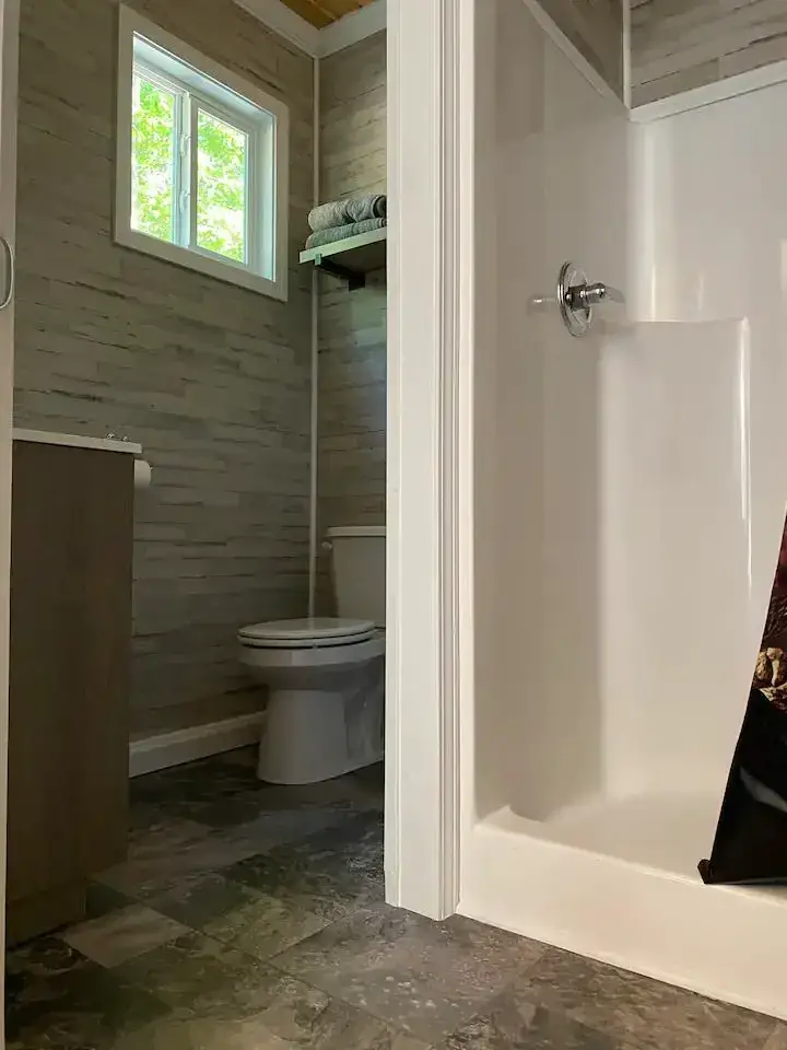 Full bathroom of a shipping container home in Goodlettsville, Tennessee, United States