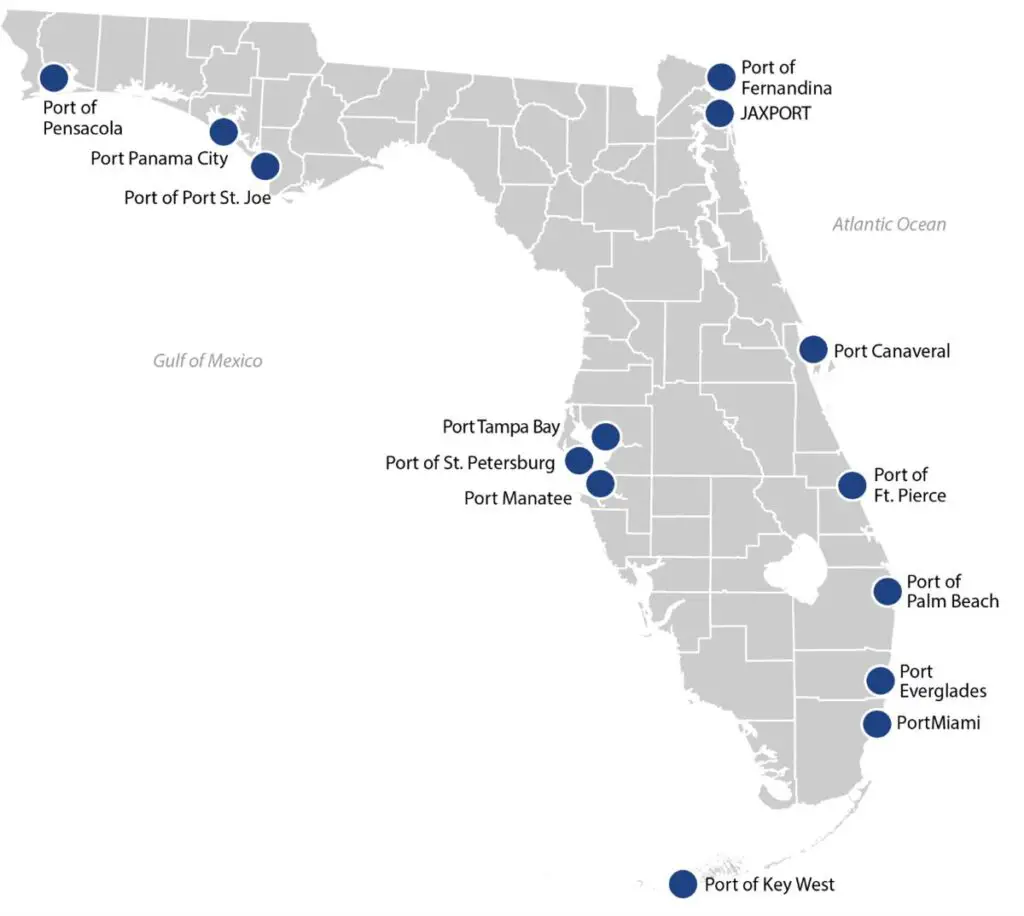A map of Florida container ports