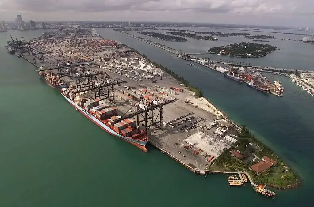 An aerial photograph of one of Florida container ports - the port of Miami