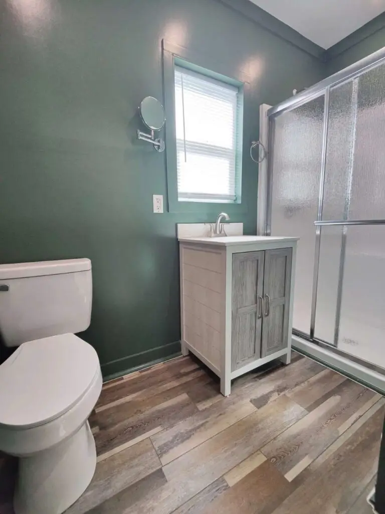 Bathroom in a shipping container home in Swanton, Maryland, United States