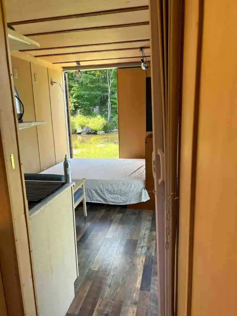 Bedroom of a shipping container home in Friendsville, Maryland, United States
