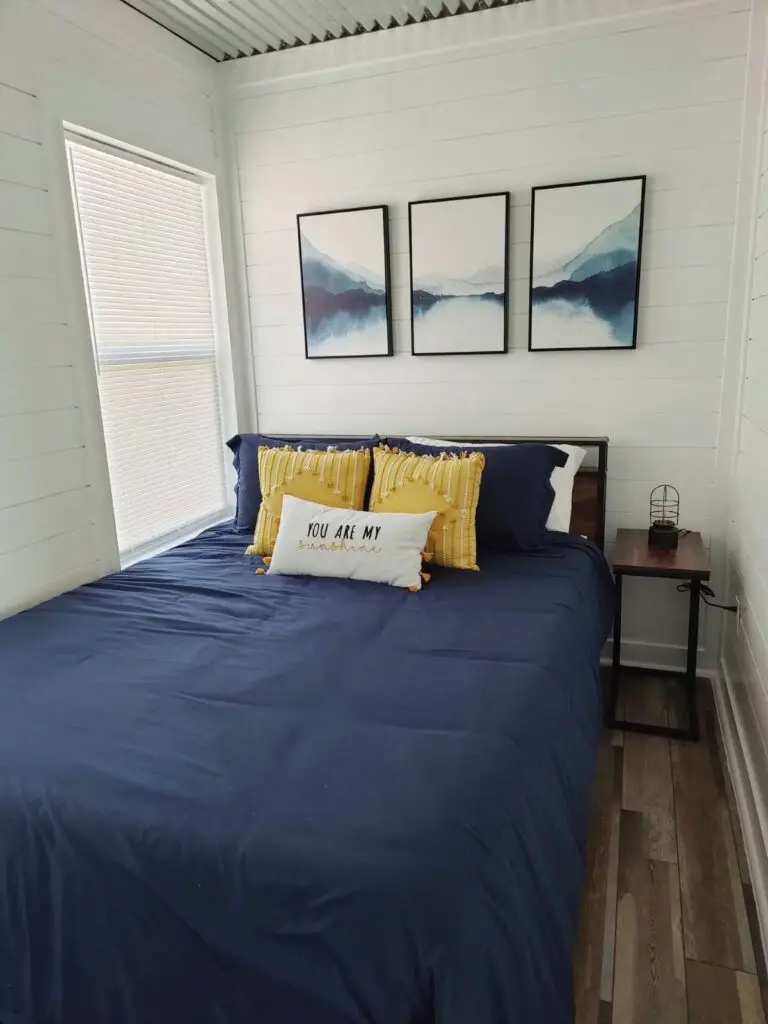 Bedroom of a shipping container home in Swanton, Maryland, United States