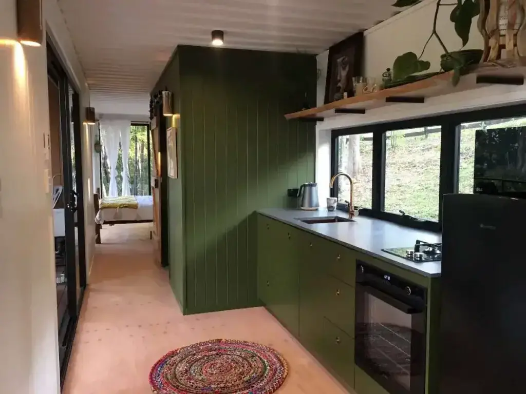 Kitchen in a luxury shipping container home in Dulong, Brisbane, Australia
