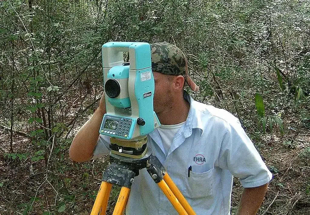 A land surveyor using a theodolite