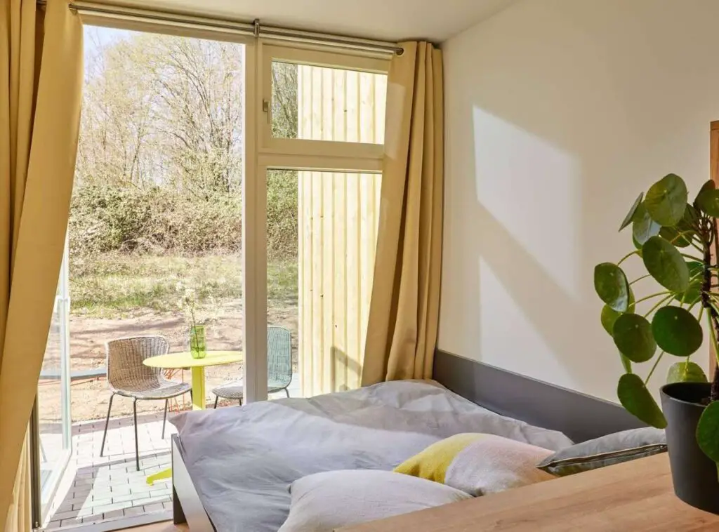 Bedroom in shipping container home in Wertheim, Germany